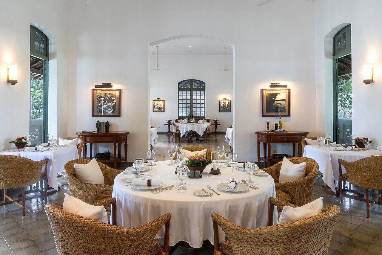 Tables in a bright restaurant